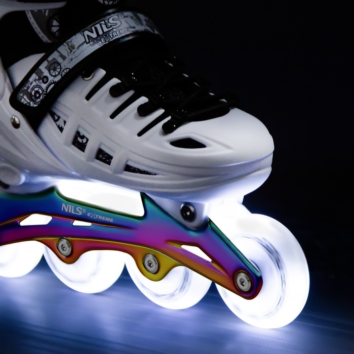 NH10905 4w1 ŁYŻWOROLKI LED BIAŁE Z WYM. PŁOZĄ HOKEJOWĄ RAINBOW ROZM. L(39-42) NILS EXTREME