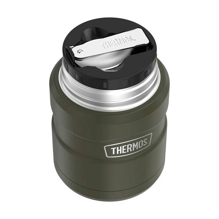 Termos na jedzenie z składaną łyżką i kubkiem THERMOS – zieleń wojskowa