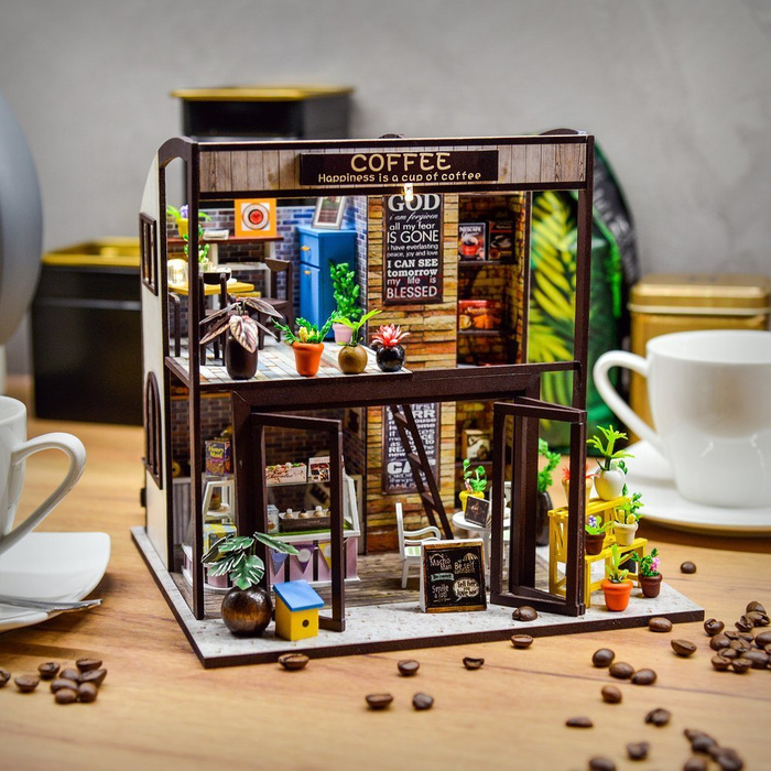 LITTLE STORY Składany Drewniany Domek Model Puzzle 3D Corner Coffe House