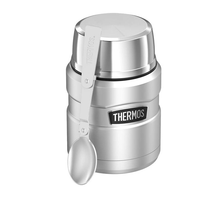 Termos na jedzenie z składaną łyżką i kubkiem THERMOS – srebrny