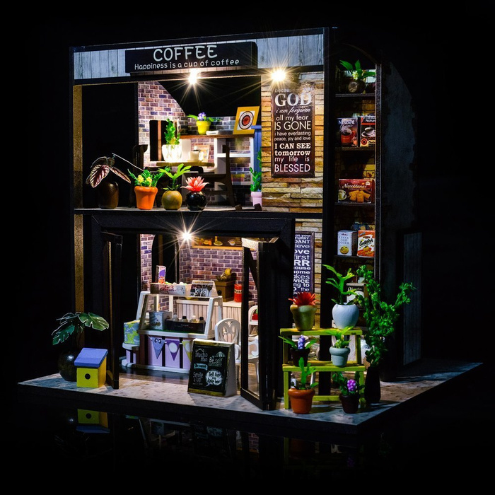 LITTLE STORY Składany Drewniany Domek Model Puzzle 3D Corner Coffe House