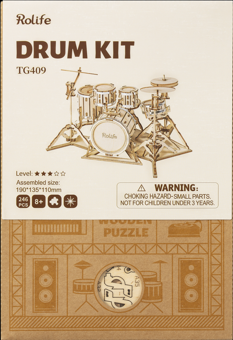 ROBOTIME Drewniany Model Puzzle 3D Perkusja