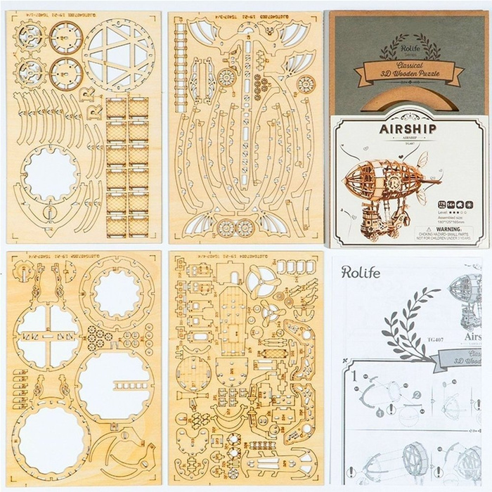 ROBOTIME Drewniany Model Puzzle 3D Sterowiec Steampunk