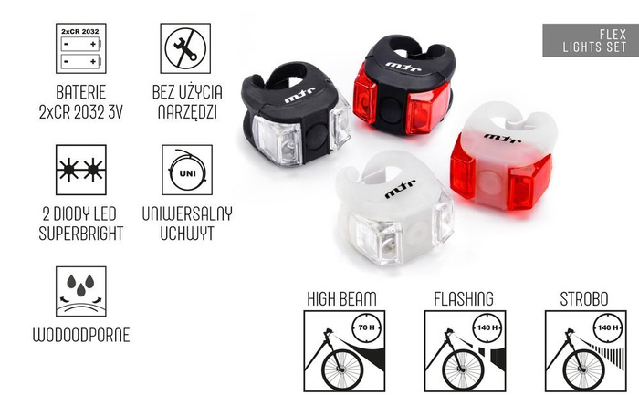 ZESTAW LAMPEK ROWEROWYCH METEOR FLEX biały