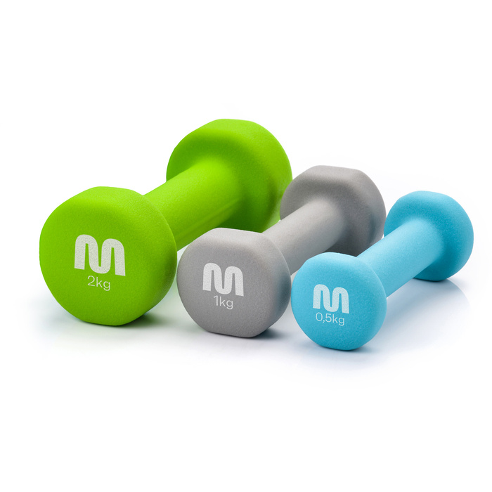 Zestaw Hantli z Powłoką Neoprenową  Meteor 0,5/1/2kg + stojak (7 kg)
