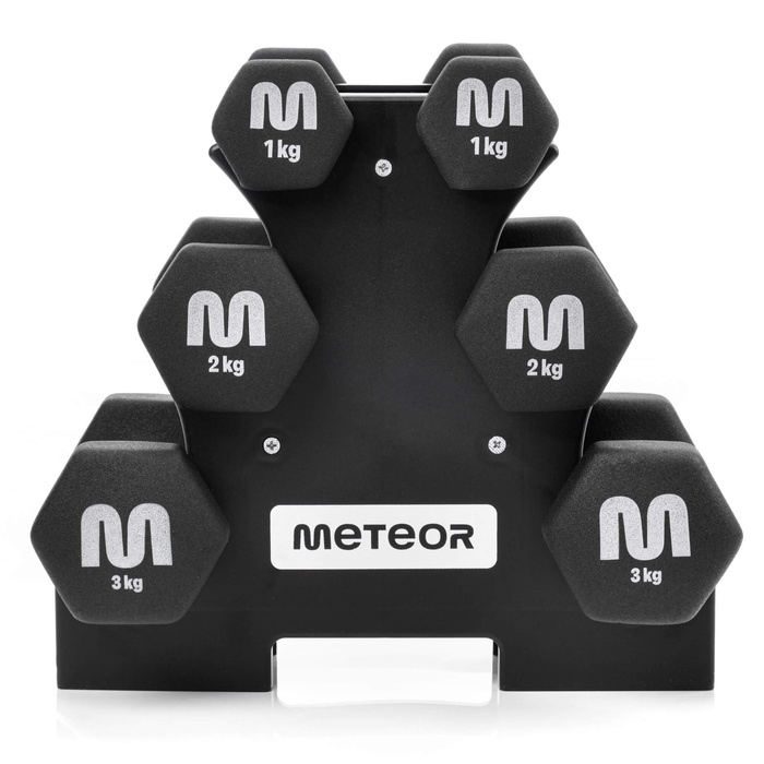 Zestaw hantli żeliwnych ze stojakiem Meteor