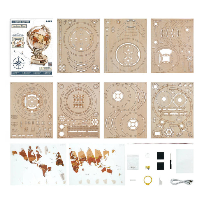 ROBOTIME Drewniany Model Puzzle 3D Świecący Globus