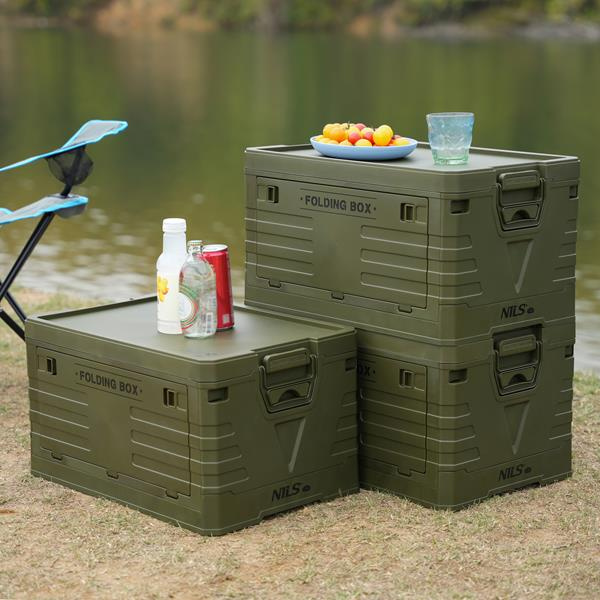 NCB4004 SKŁADANA SKRZYNIA KEMPINGOWA Z POKRYWĄ ZIELONA 50L NILS CAMP