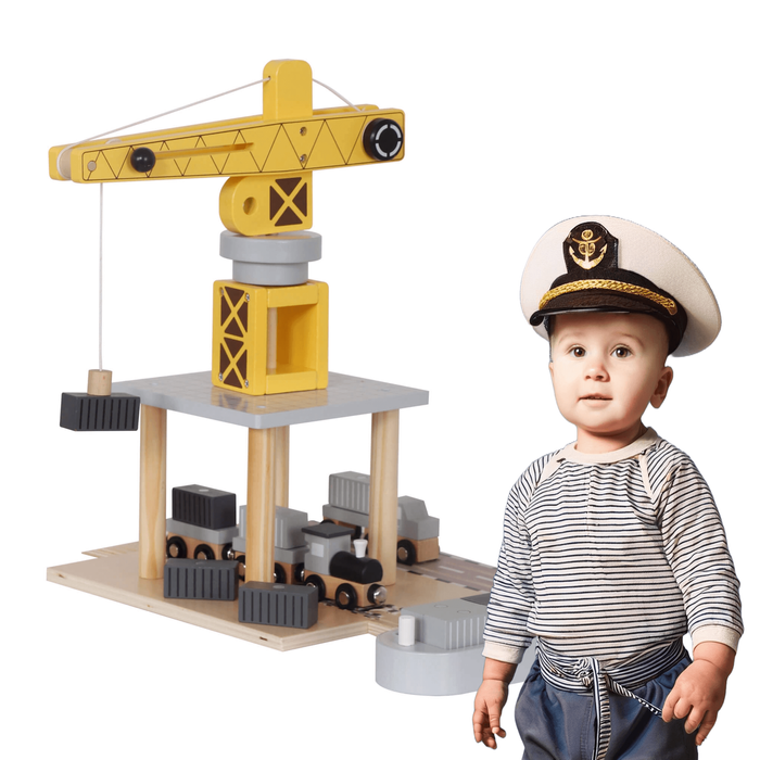 Drewniany port z dźwigiem dla dzieci 