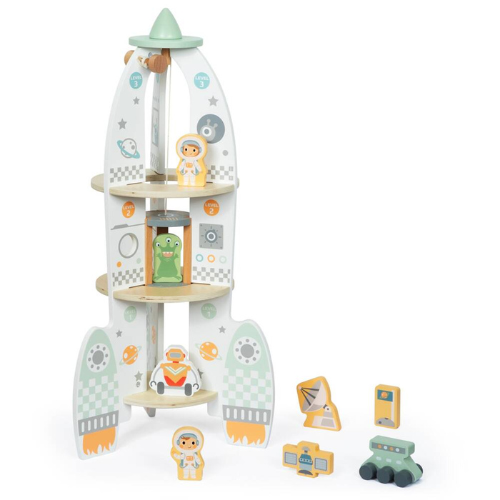 Duża drewniana rakieta kosmiczna z windą i akcesoriami - XXL