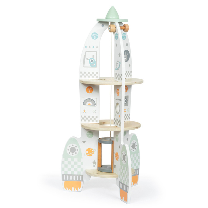 Duża drewniana rakieta kosmiczna z windą i akcesoriami - XXL