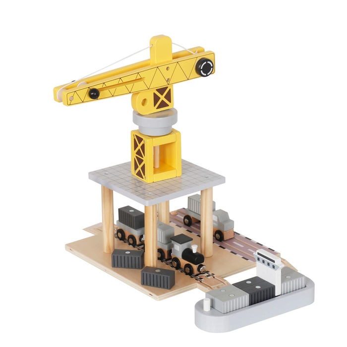 Drewniany port z dźwigiem dla dzieci 