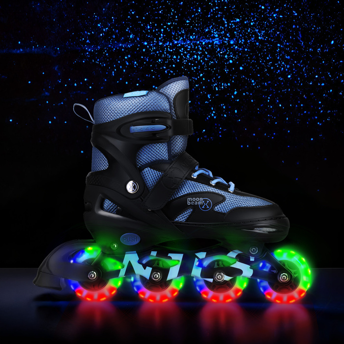 NA0189 ZESTAW LED ŁYŻWOROLKI  OCHRANIACZE MOONBEAM NIEBIESKIE ROZM. M(35-38) NILS EXTREME