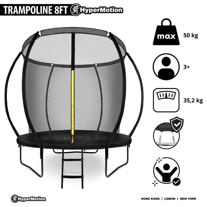 Trampolina ogrodowa dla dzieci HyperMotion - 244 cm 8FT - z drabinką i siatką wewnętrzną - do domu i ogrodu