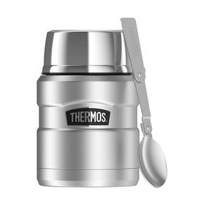 Termos na jedzenie z składaną łyżką i kubkiem THERMOS – srebrny