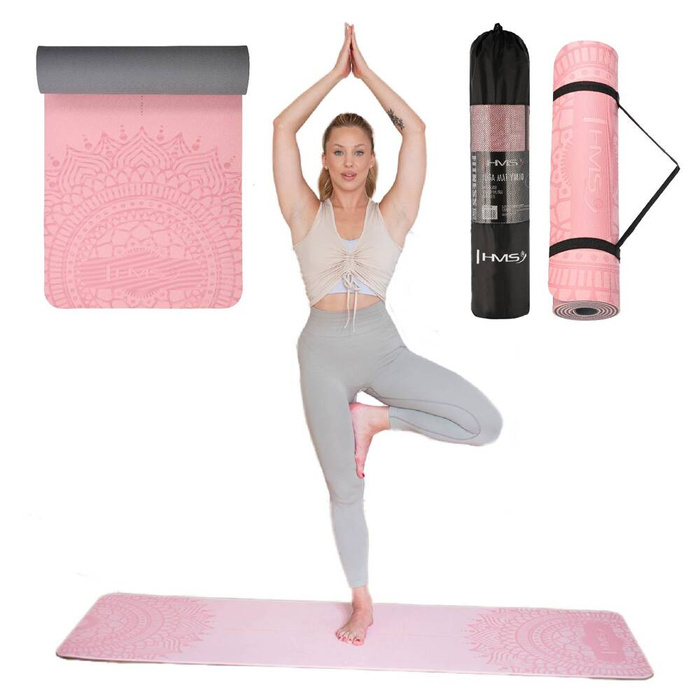 ZESTAW DO JOGI HMS MATA TPE LIGHT PINK YM10 + KOSTKA GRAY KJ02 + PASEK SJ01