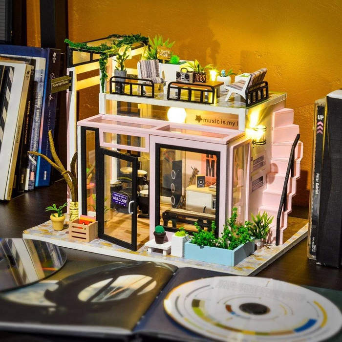 LITTLE STORY Składany Drewniany Model Puzzle 3D DIY Music Shop
