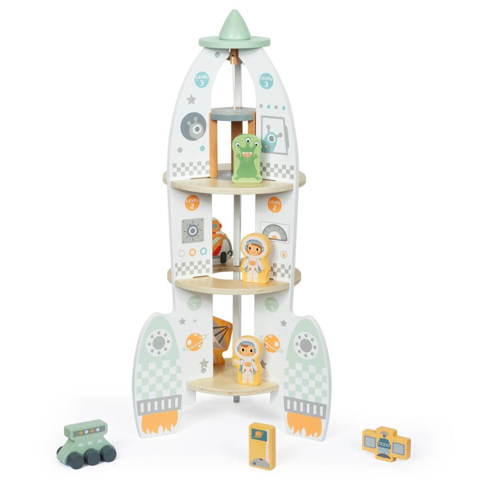 Duża drewniana rakieta kosmiczna z windą i akcesoriami - XXL