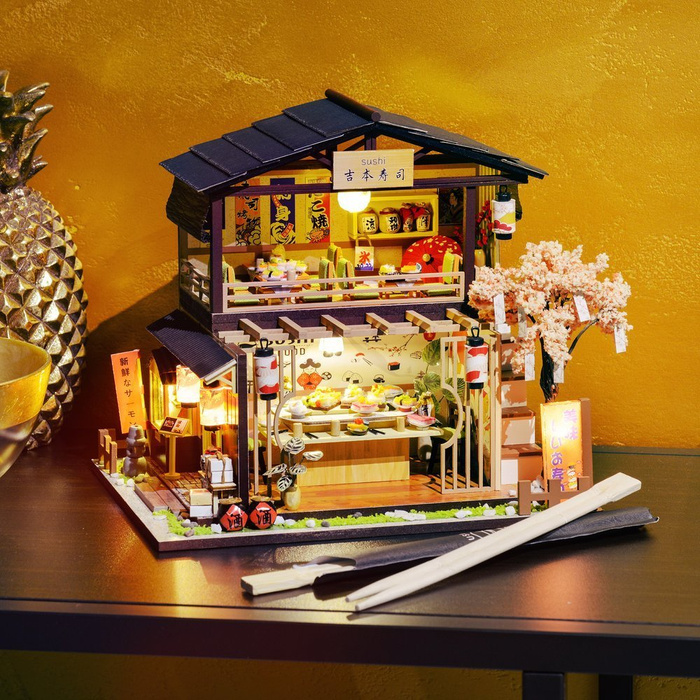 LITTLE STORY Składany Drewniany Model Puzzle 3D DIY Sushi House