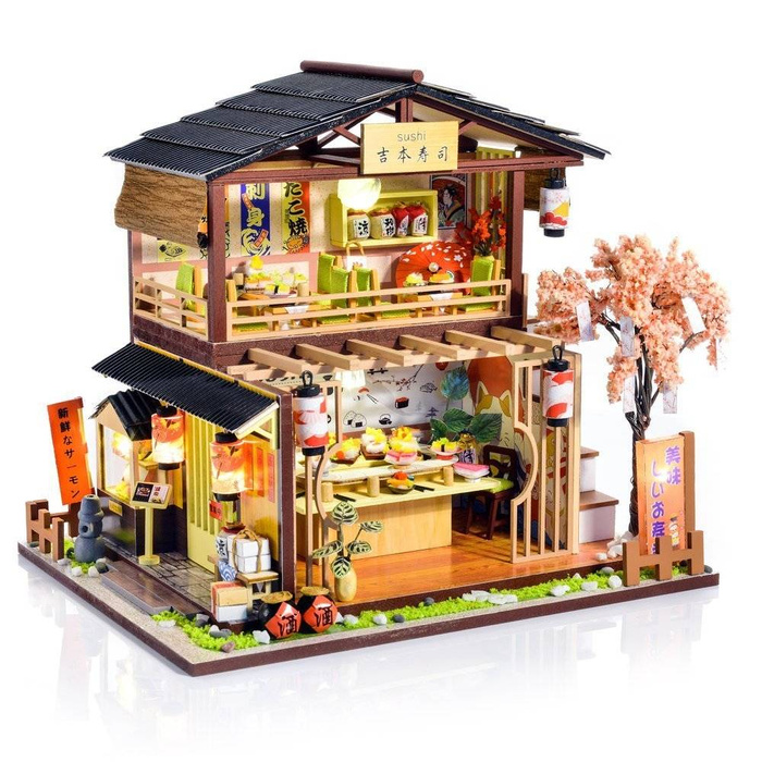 LITTLE STORY Składany Drewniany Model Puzzle 3D DIY Sushi House