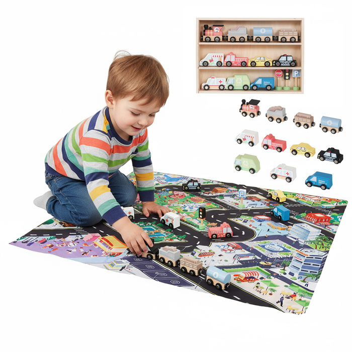 Drewniany zestaw samochodowy