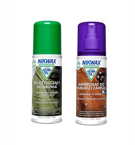 Zestaw Żel Czyszczący do Obuwia 125 ml/Impregnat do Nubuku i Zamszu Spray 125 ml Nikwax