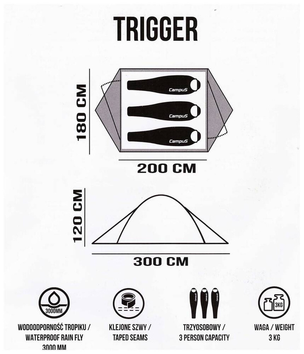 Namiot mały 3-osobowy Campus TRIGGER zielony