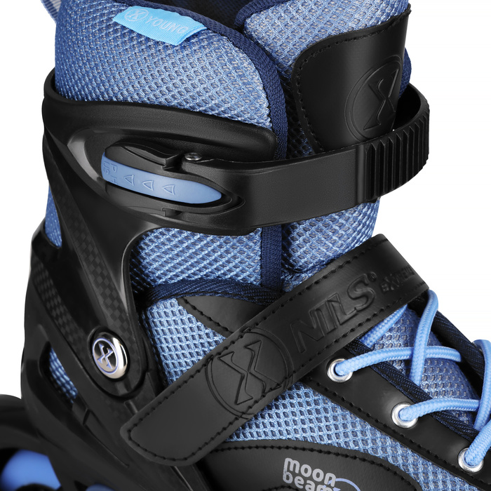 NA0189 ZESTAW LED ŁYŻWOROLKI  OCHRANIACZE MOONBEAM NIEBIESKIE ROZM. M(35-38) NILS EXTREME