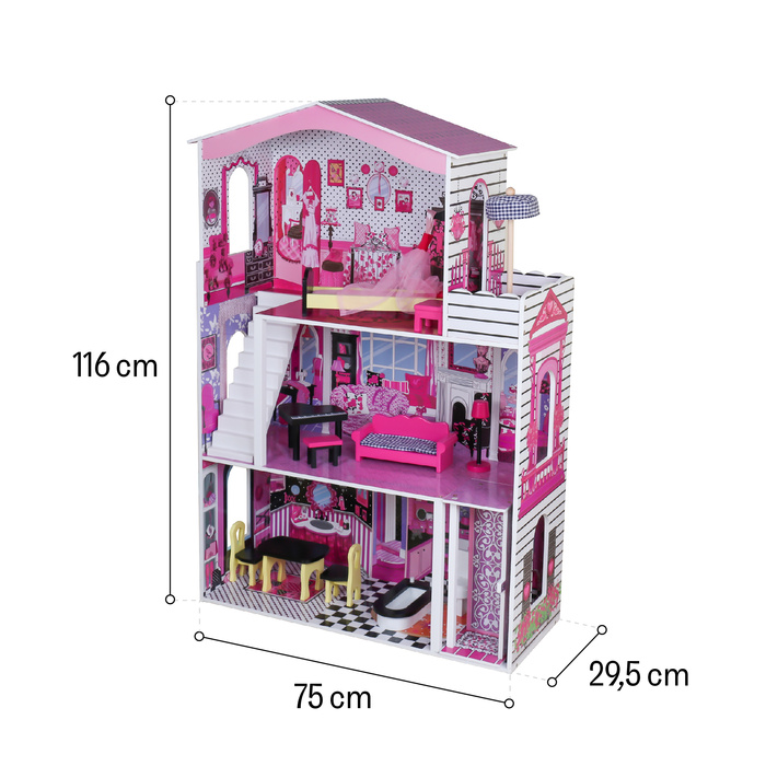 Drewniany domek dla lalek z meblami (11 szt.) Kinderlly