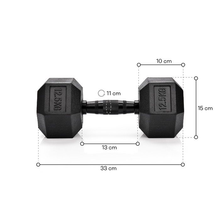 Hantel heksagonalny gumowany Meteor 12.5 kg
