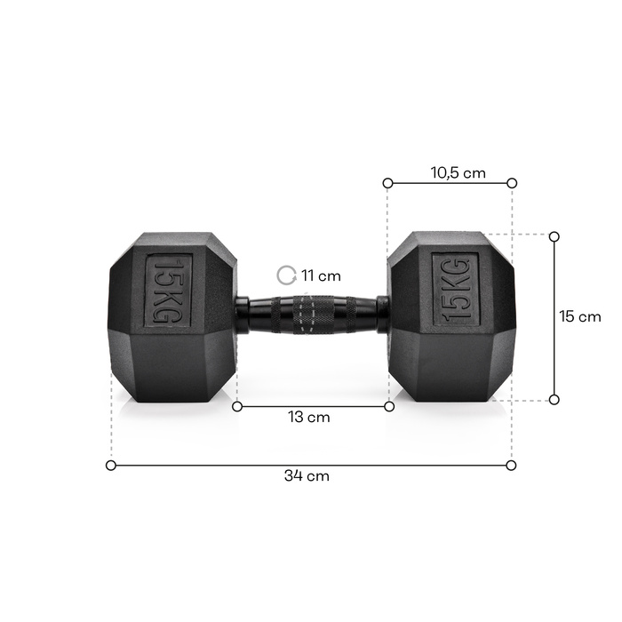 Hantel heksagonalny gumowany Meteor 15kg