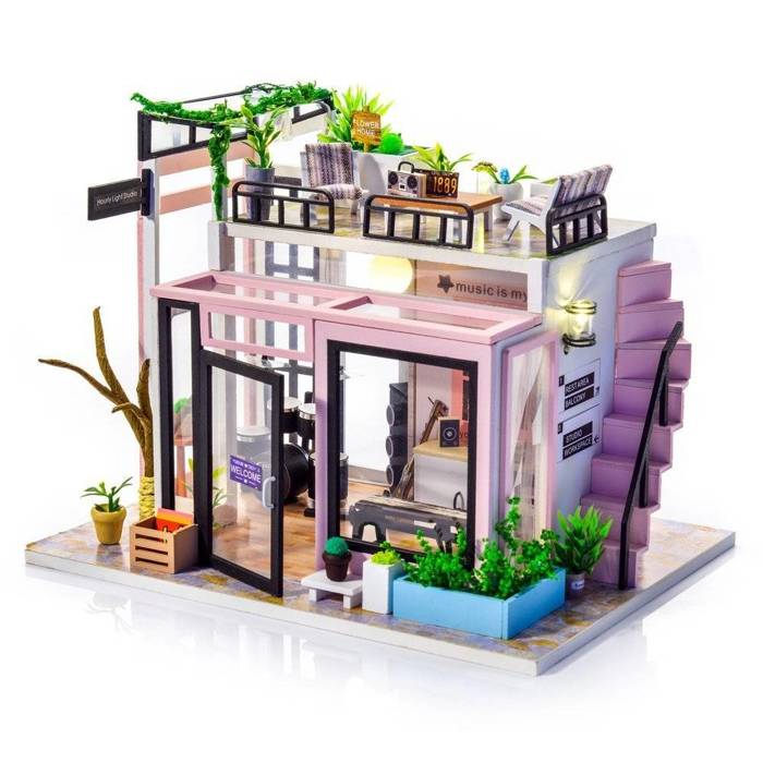 LITTLE STORY Składany Drewniany Model Puzzle 3D DIY Music Shop