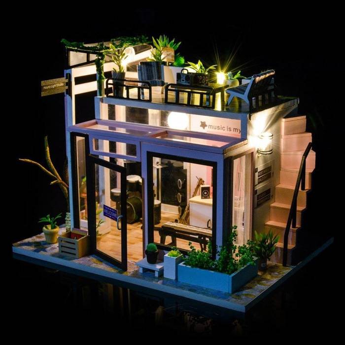LITTLE STORY Składany Drewniany Model Puzzle 3D DIY Music Shop