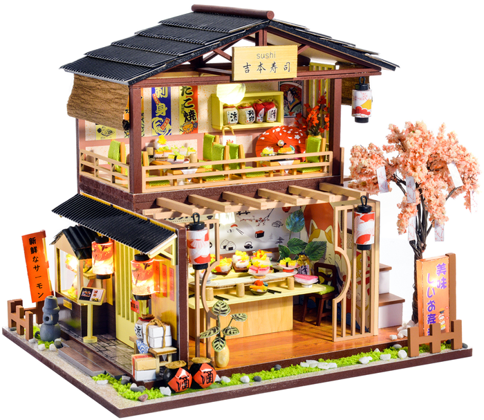 LITTLE STORY Składany Drewniany Model Puzzle 3D DIY Sushi House