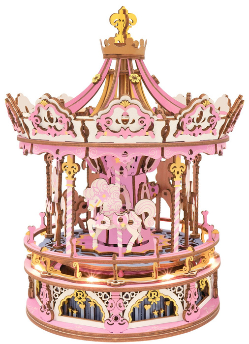 ROBOTIME Drewniane Puzzle 3D - Pozytywka LED Karuzela