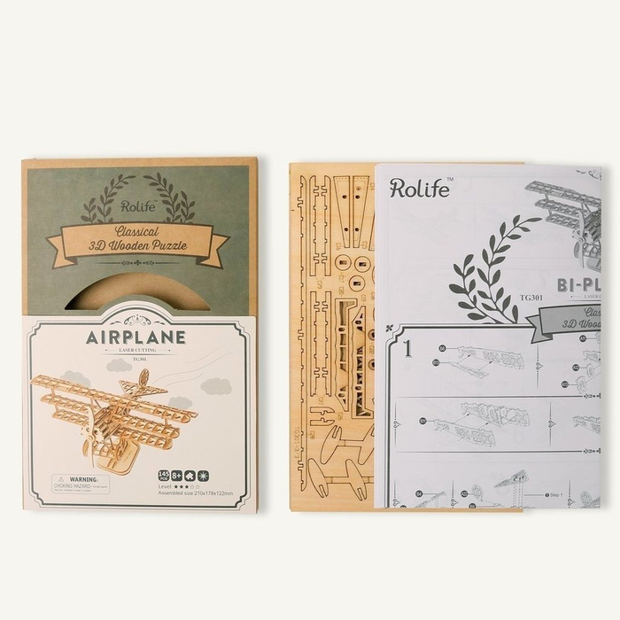 ROBOTIME Drewniany Model Puzzle 3D Samolot DIY